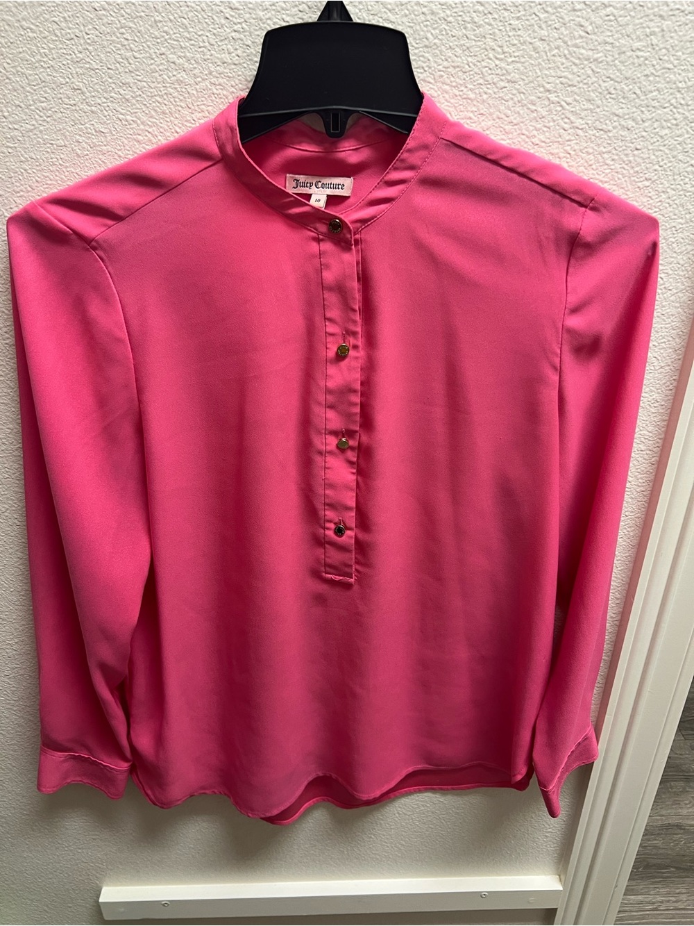 Juicy Couture Vibrant Pink Long-Sleeve Button Placket Blouse